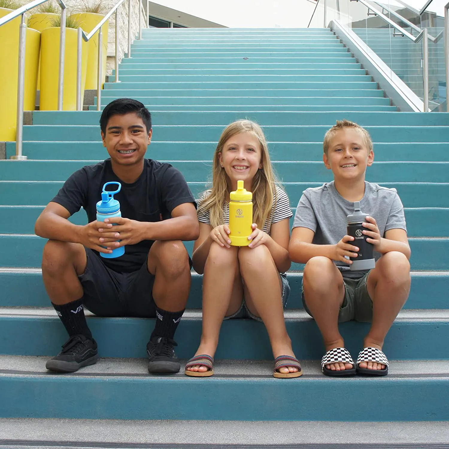 Takeya Active Kids Insulated Bottle with Straw Lid, 14 Ounce, Atlantic/Sail Blue