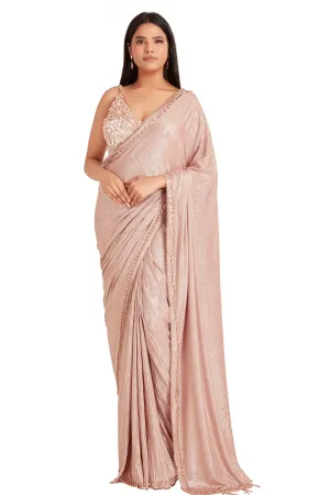 Tan Crystal Bead Saree & Blouse