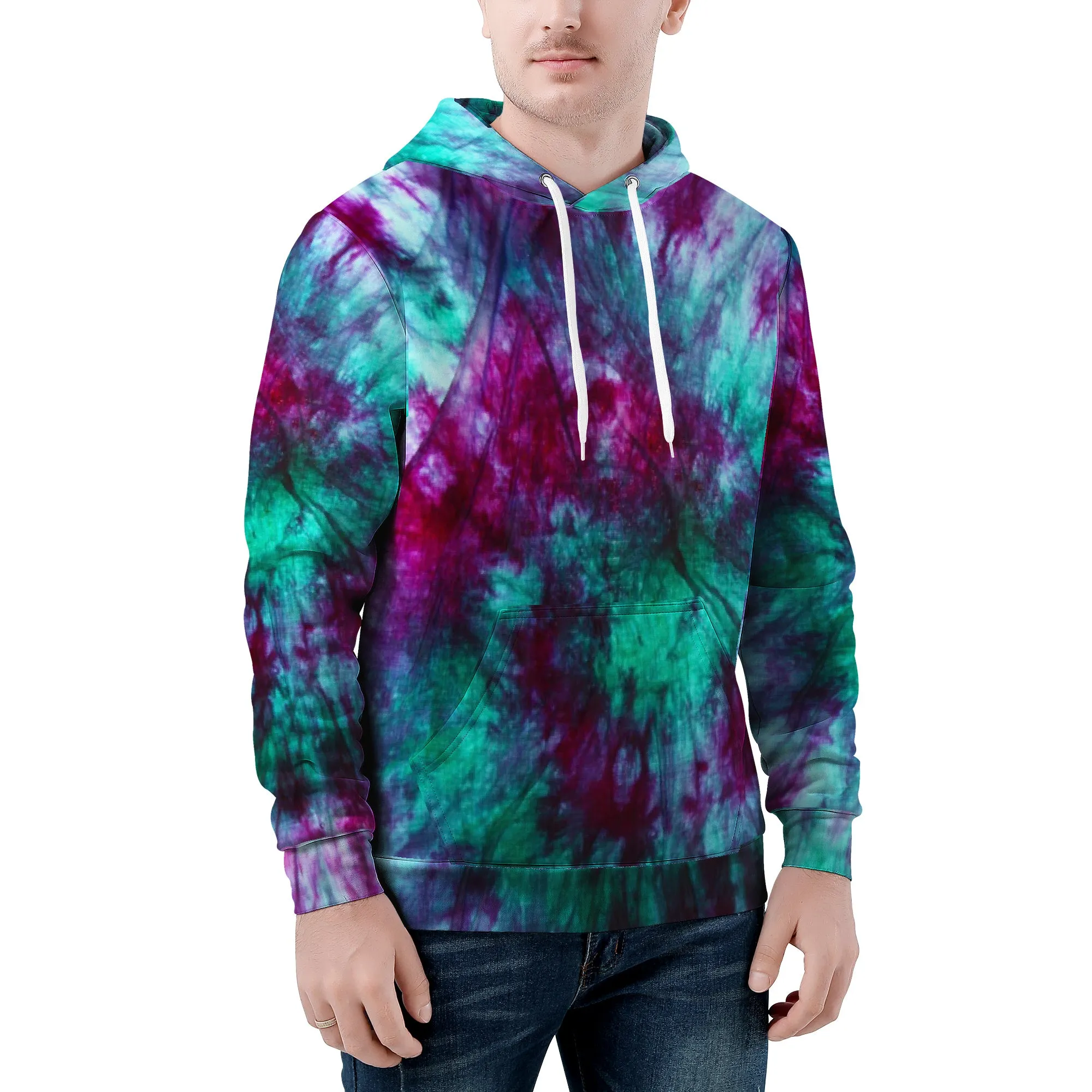 Teal Purple Tie Dye Men/Unisex Premium Adult Hoodie