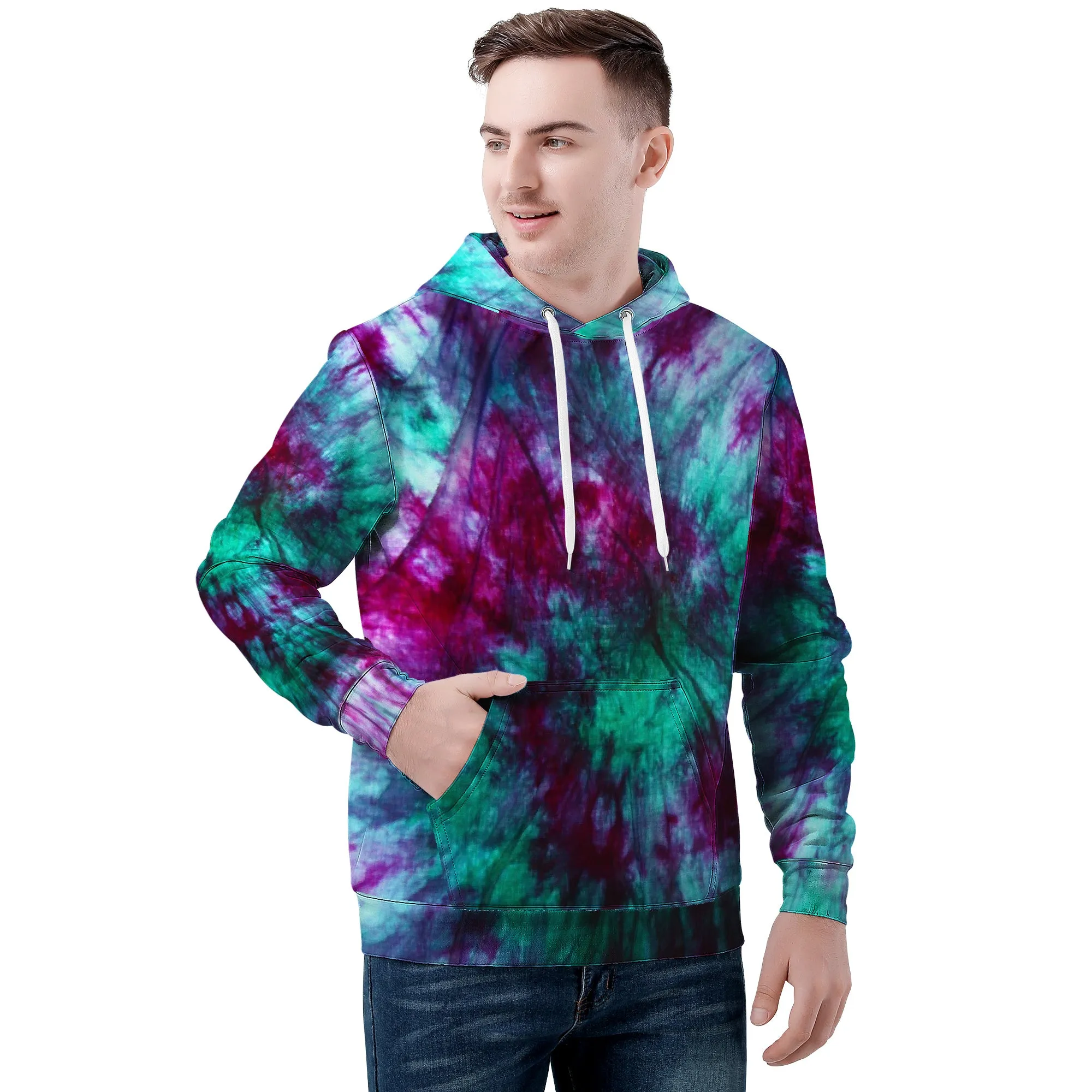Teal Purple Tie Dye Men/Unisex Premium Adult Hoodie