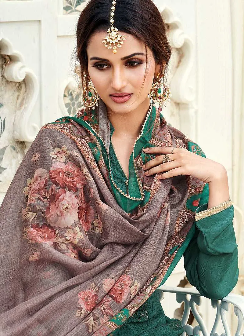Teal Silk Work Embroidered Gharara Style Suit