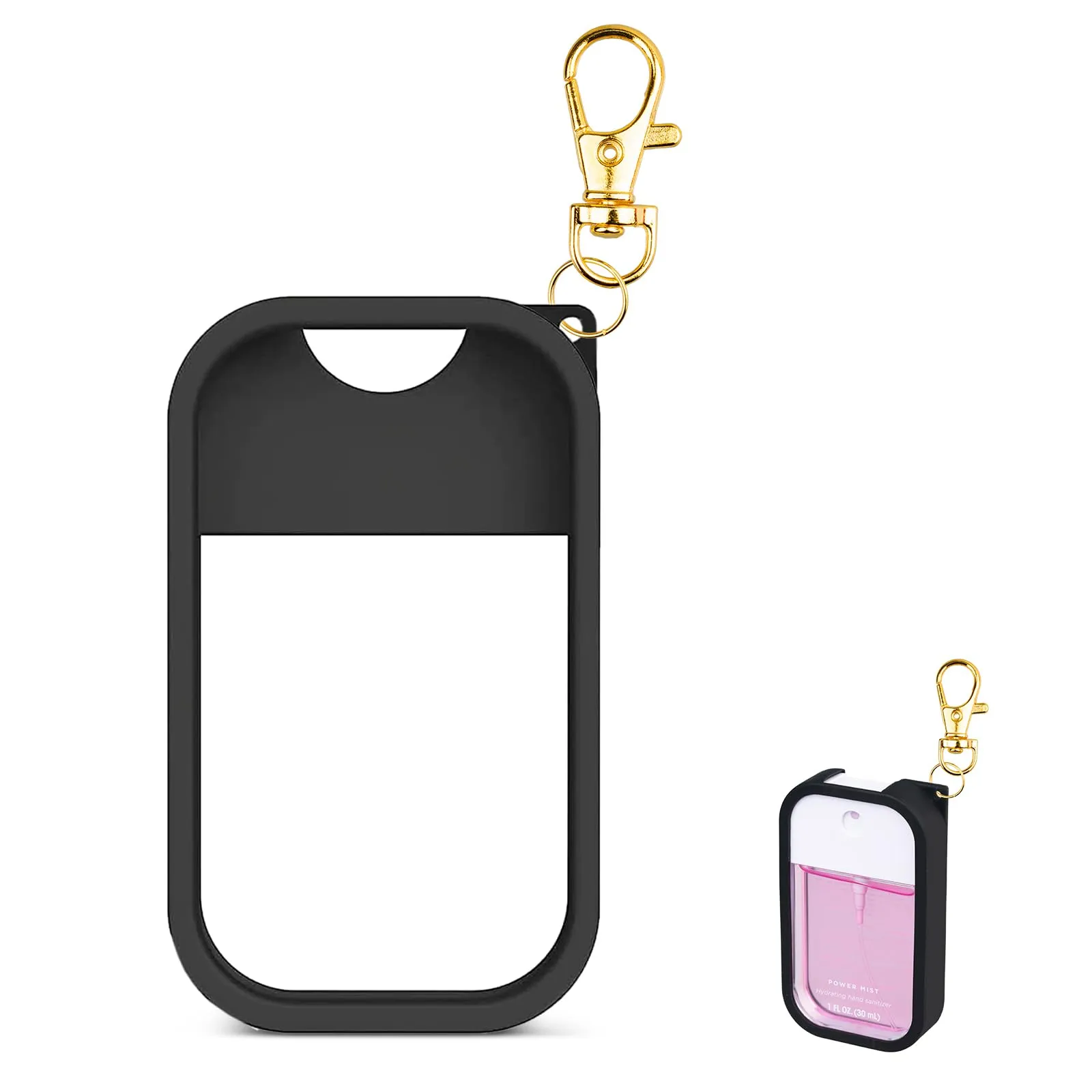 TERPINK Silicone Case Compatible with Touchland Hand Sanitizer Spray, Protective Case with Keychain for Power Mist and Glow Mist 1 fl oz, Hand Sanitizer Spray Accessory (Black, 1 Pack)