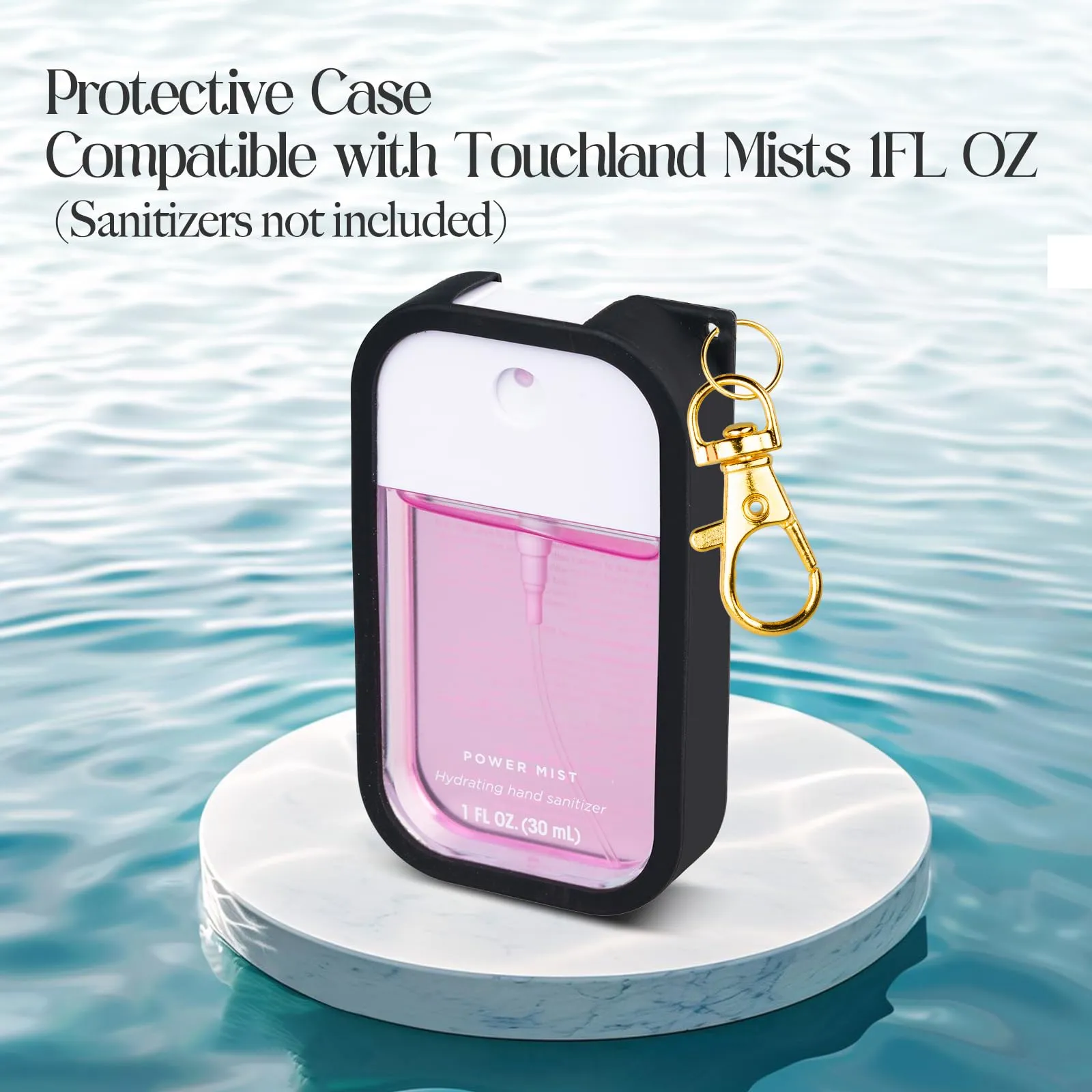 TERPINK Silicone Case Compatible with Touchland Hand Sanitizer Spray, Protective Case with Keychain for Power Mist and Glow Mist 1 fl oz, Hand Sanitizer Spray Accessory (Black, 1 Pack)