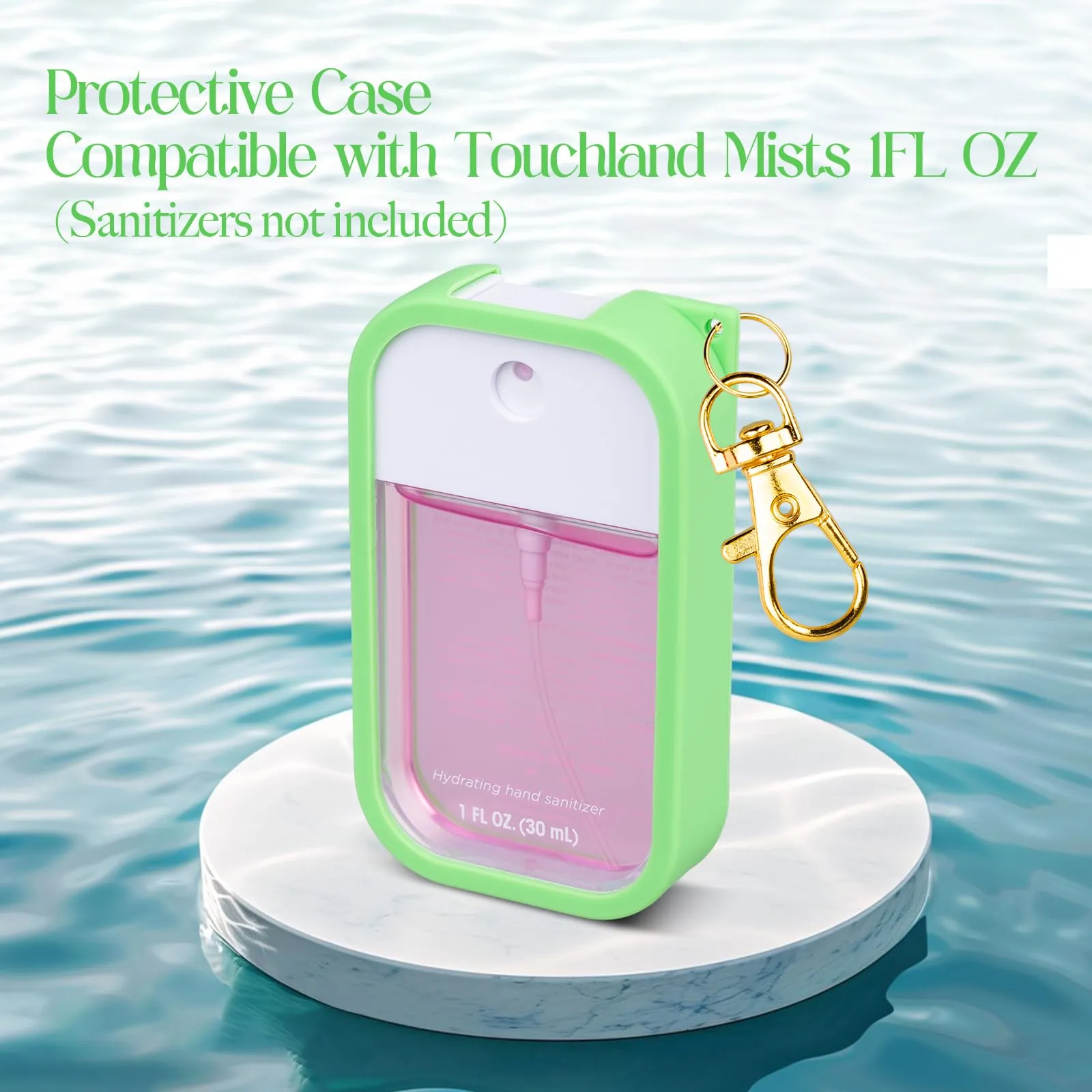 TERPINK Silicone Case Compatible with Touchland Hand Sanitizer Spray, Protective Case with Keychain for Power Mist and Glow Mist 1 fl oz, Hand Sanitizer Spray Accessory (Green, 1 Pack)