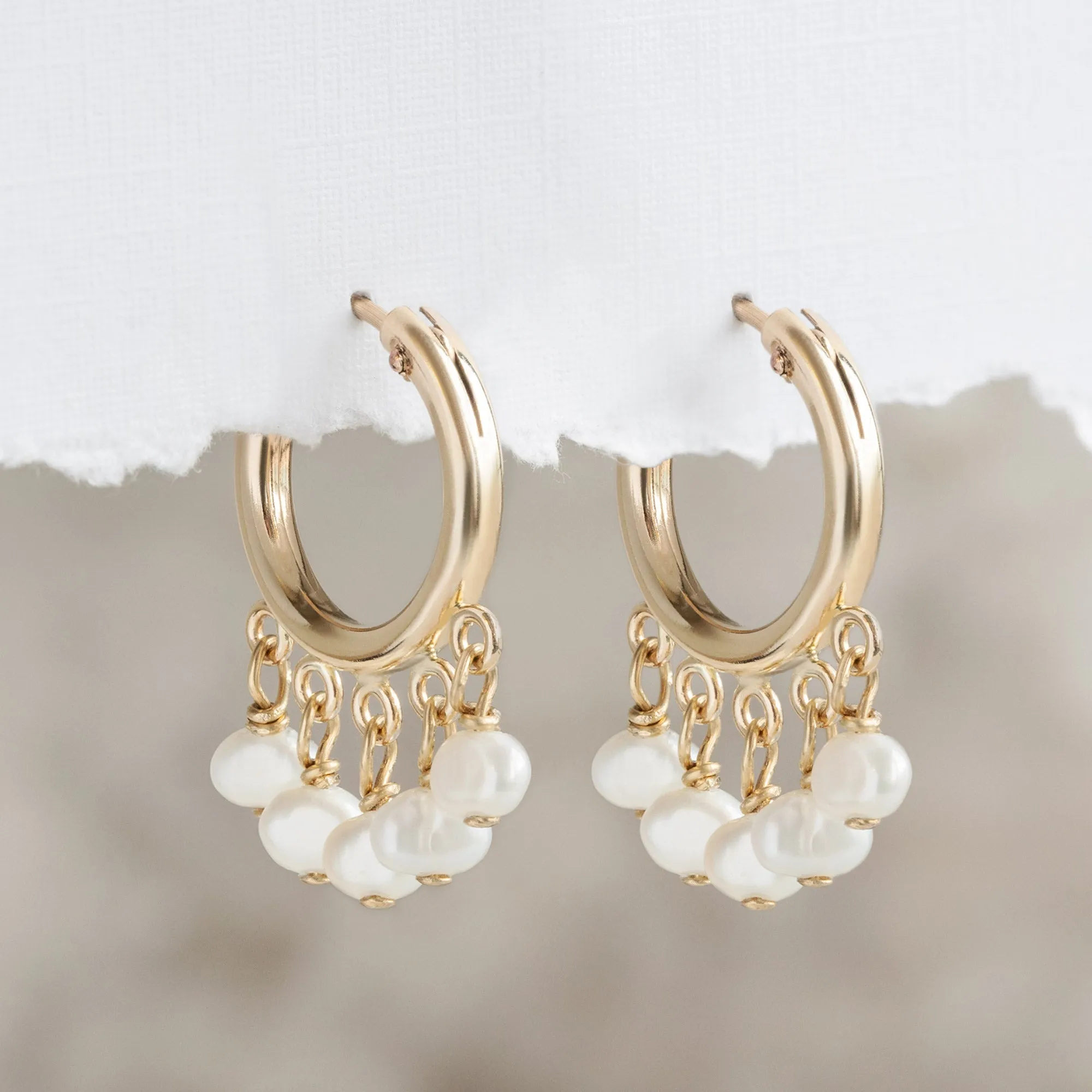 The Pearl Party Hoop Earrings | Yellow Gold Filled