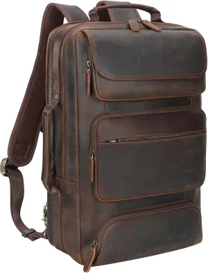 TIDING Vintage Full Grain Leather 16" Laptop Backpack for Men Convertible Briefcase Backpack