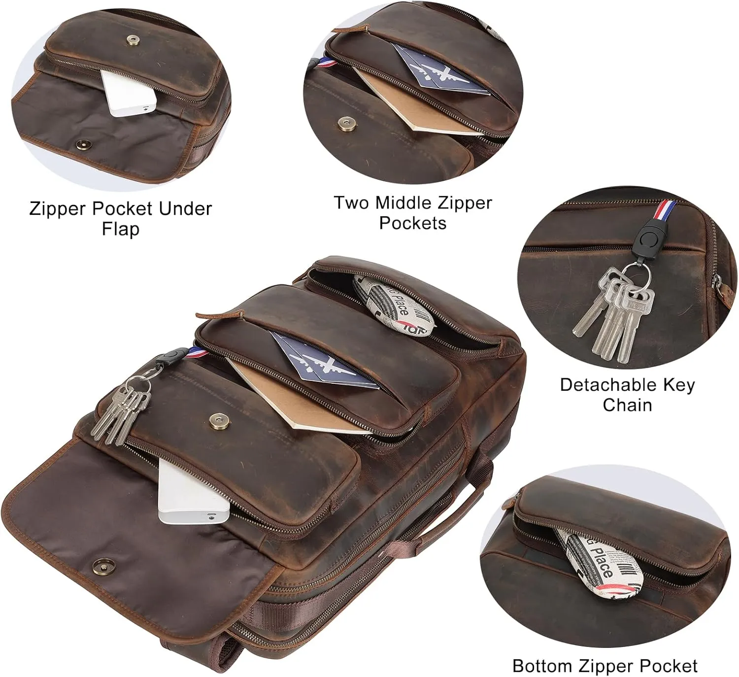 TIDING Vintage Full Grain Leather 16" Laptop Backpack for Men Convertible Briefcase Backpack