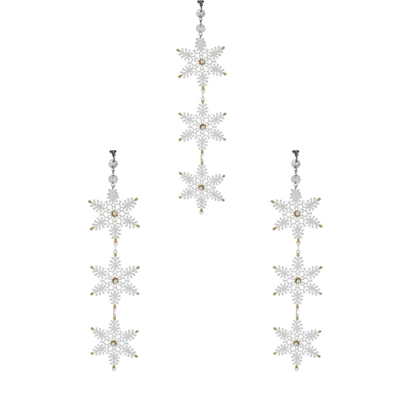 TIERED WHITE/GOLD SNOWFLAKE (Set/3) MAGNETIC CHANDELIER ACCESSORY