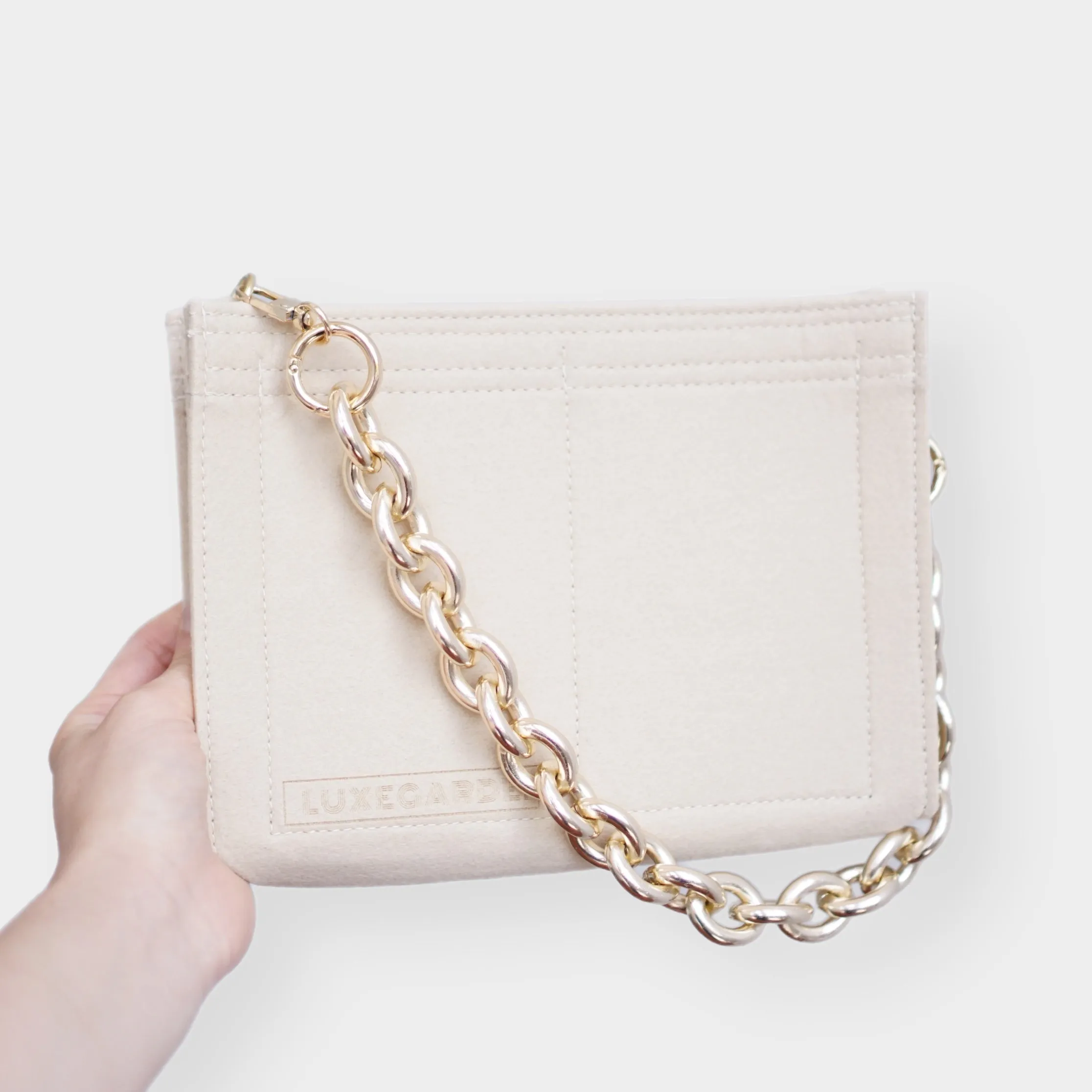 Toiletry Pouch 26 Crossbody Conversion Kit with Bag Organizer Insert and Chunky Oval Gold Chain Strap