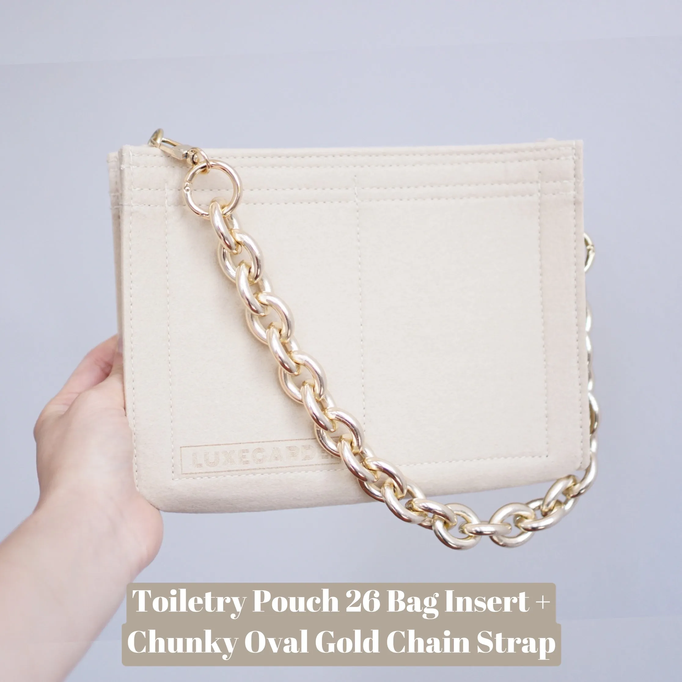 Toiletry Pouch 26 Crossbody Conversion Kit with Bag Organizer Insert and Chunky Oval Gold Chain Strap