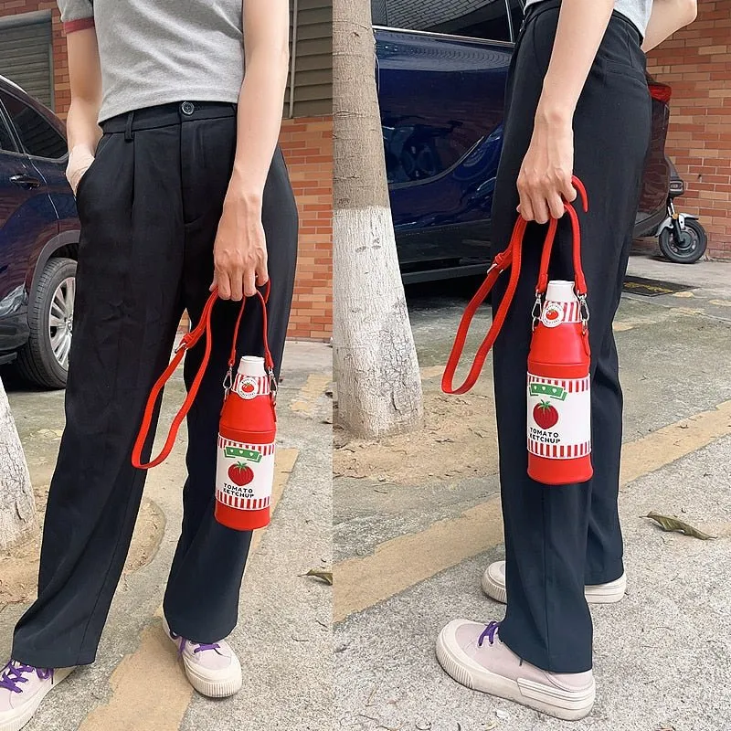 Tomato Ketchup Bottle Crossbody Bag: Women's Shoulder Purse