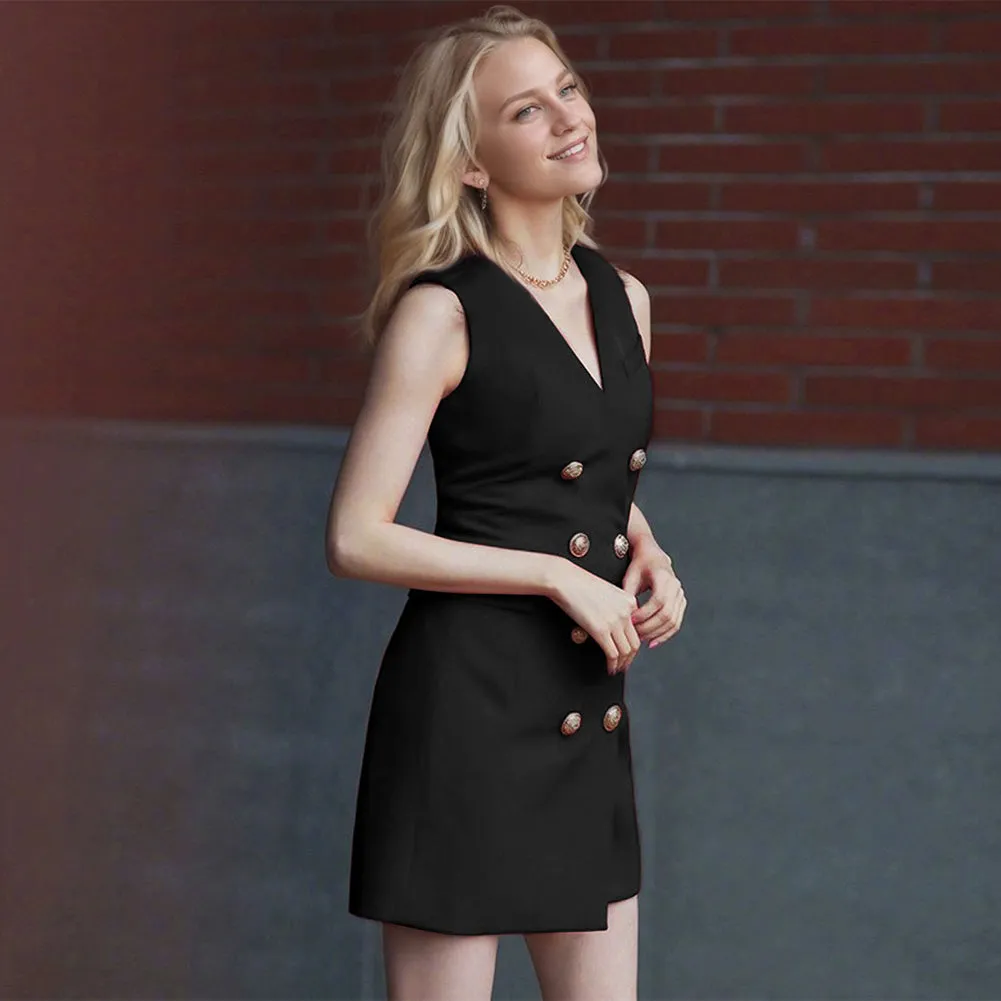 V Neck Sleeveless Commuting Mini Dress YDMS24627