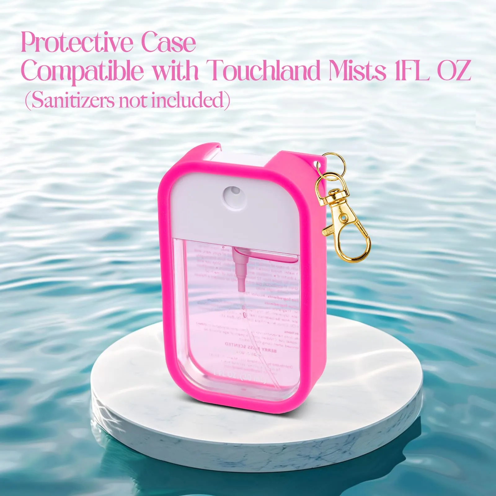 VANEST Silicone Case Compatible with Touchland Hand Sanitizer Spray, Protective Case with Keychain for Power Mist and Glow Mist 1 fl oz, Hand Sanitizer Spray Accessory (Hot Pink, 1 Pack)