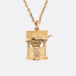 Vintage Gold Wishing Well Charm Pendant