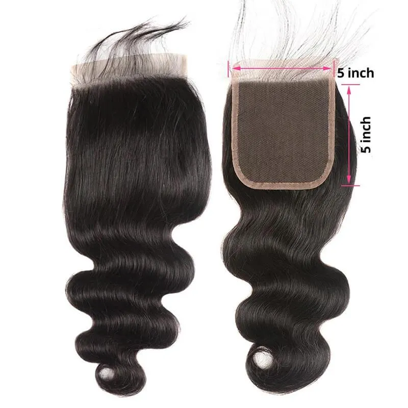 Wavymy Body Wave 5x5 Lace Closure With 3 Bundles Virgin Human Hair Weave
