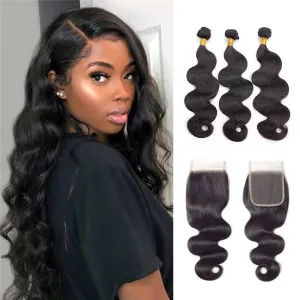 Wavymy Body Wave 5x5 Lace Closure With 3 Bundles Virgin Human Hair Weave