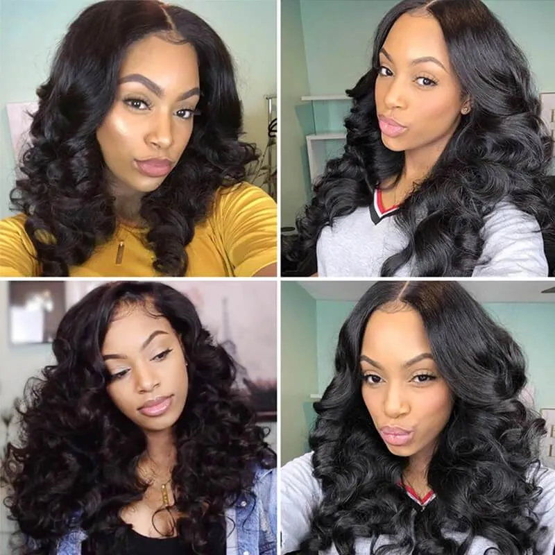Wavymy Loose Wave Human Hair Weave 4 Bundles with 5x5 Lace Closure