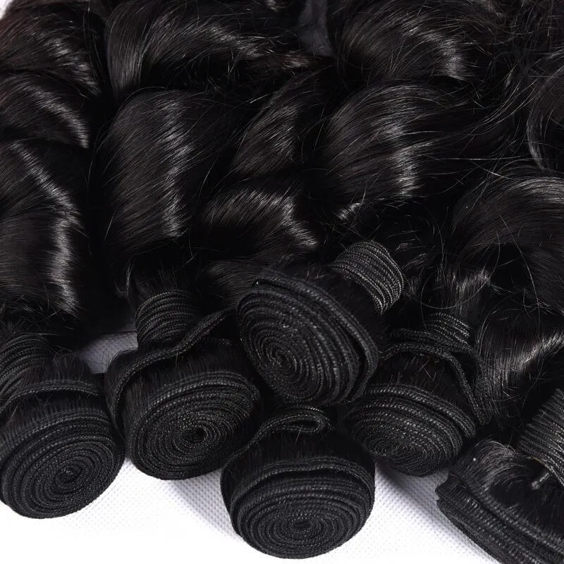 Wavymy Loose Wave Human Hair Weave 4 Bundles with 5x5 Lace Closure