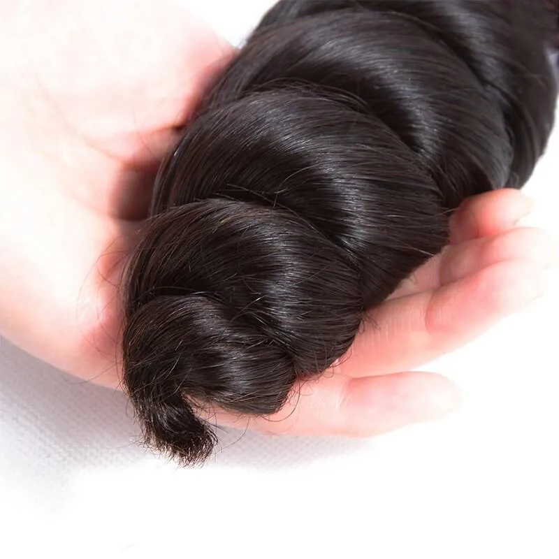Wavymy Loose Wave Human Hair Weave 4 Bundles with 5x5 Lace Closure