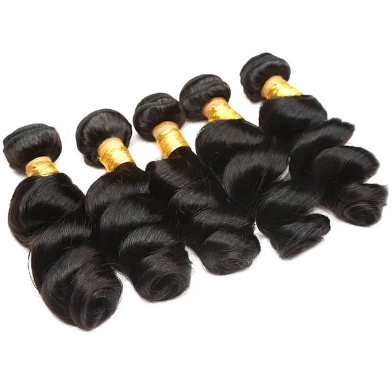 Wavymy Loose Wave Human Hair Weave 4 Bundles with 5x5 Lace Closure