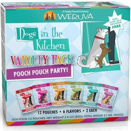 Weruva Dogs In The Kitchen Grain Free Pooch Pouch Party! Variety Pack Wet Dog Food Pouches-2.8-oz, Case Of 12-{L x}