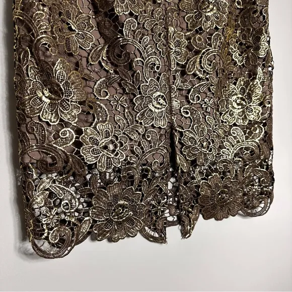 White House Black Market Metallic Gold Lace Pencil Skirt