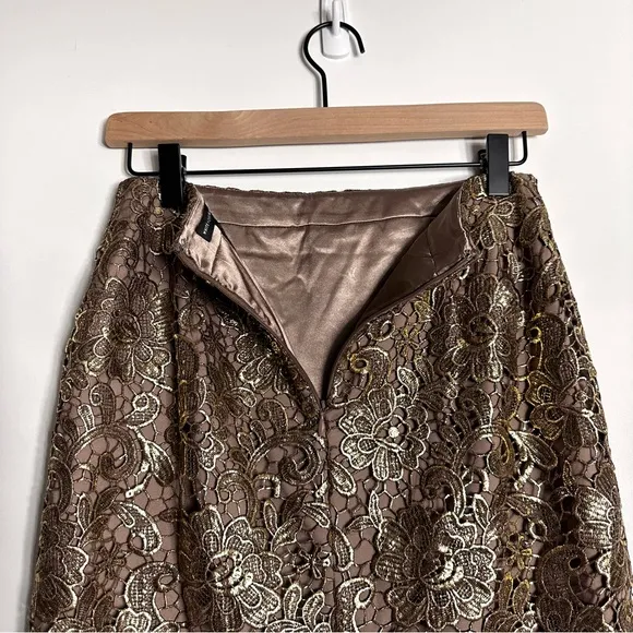 White House Black Market Metallic Gold Lace Pencil Skirt