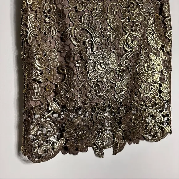 White House Black Market Metallic Gold Lace Pencil Skirt