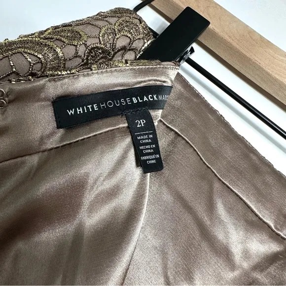 White House Black Market Metallic Gold Lace Pencil Skirt