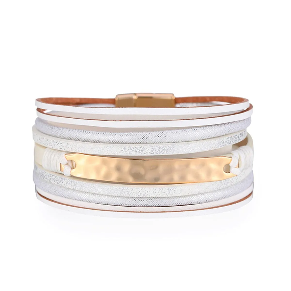 White Polystyrene & 18K Gold-Plated Curved Multi-Strand Bracelet