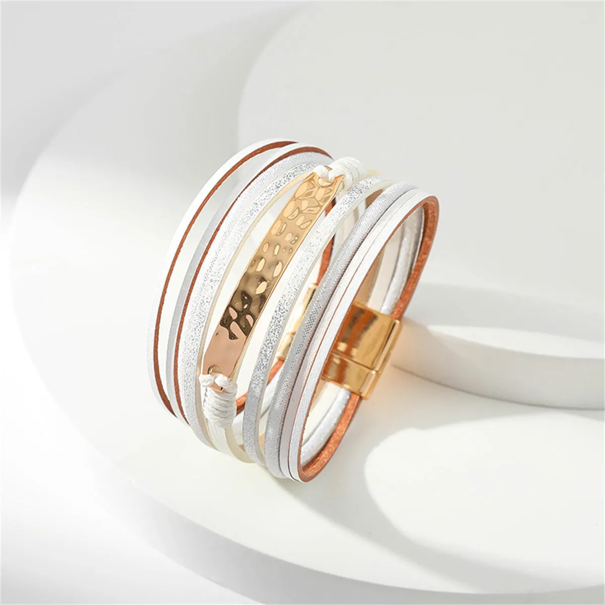White Polystyrene & 18K Gold-Plated Curved Multi-Strand Bracelet