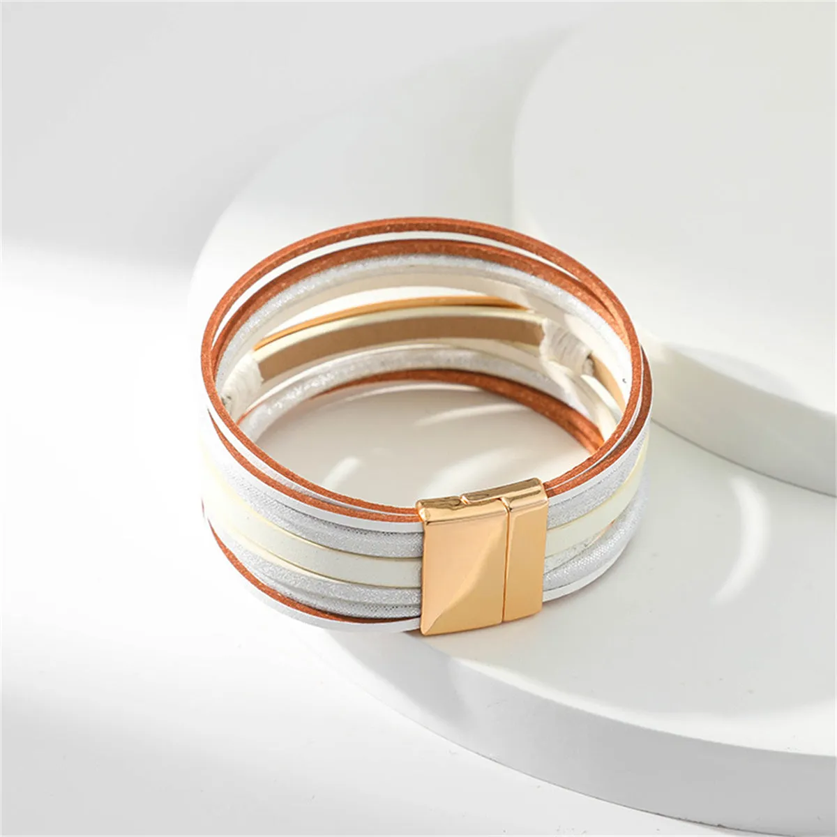 White Polystyrene & 18K Gold-Plated Curved Multi-Strand Bracelet