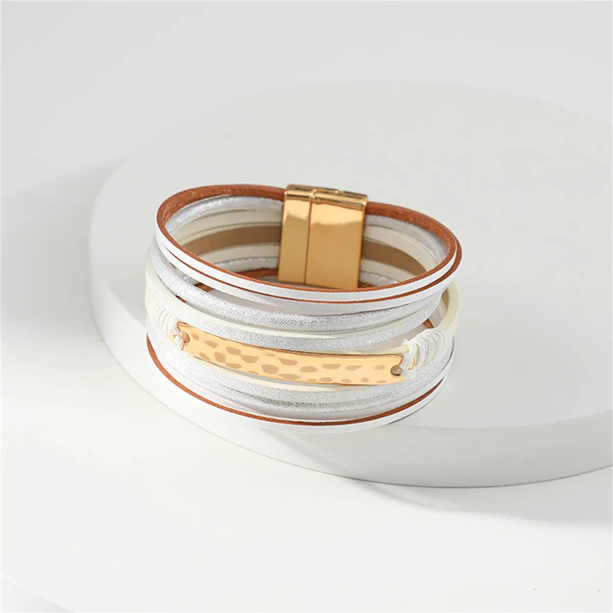 White Polystyrene & 18K Gold-Plated Curved Multi-Strand Bracelet