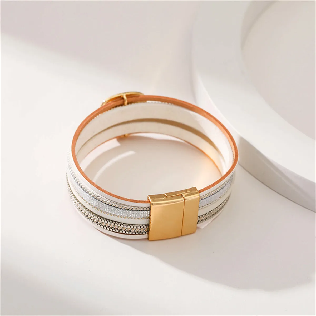 White Polystyrene & 18K Gold-Plated Pea Layered Bracelet