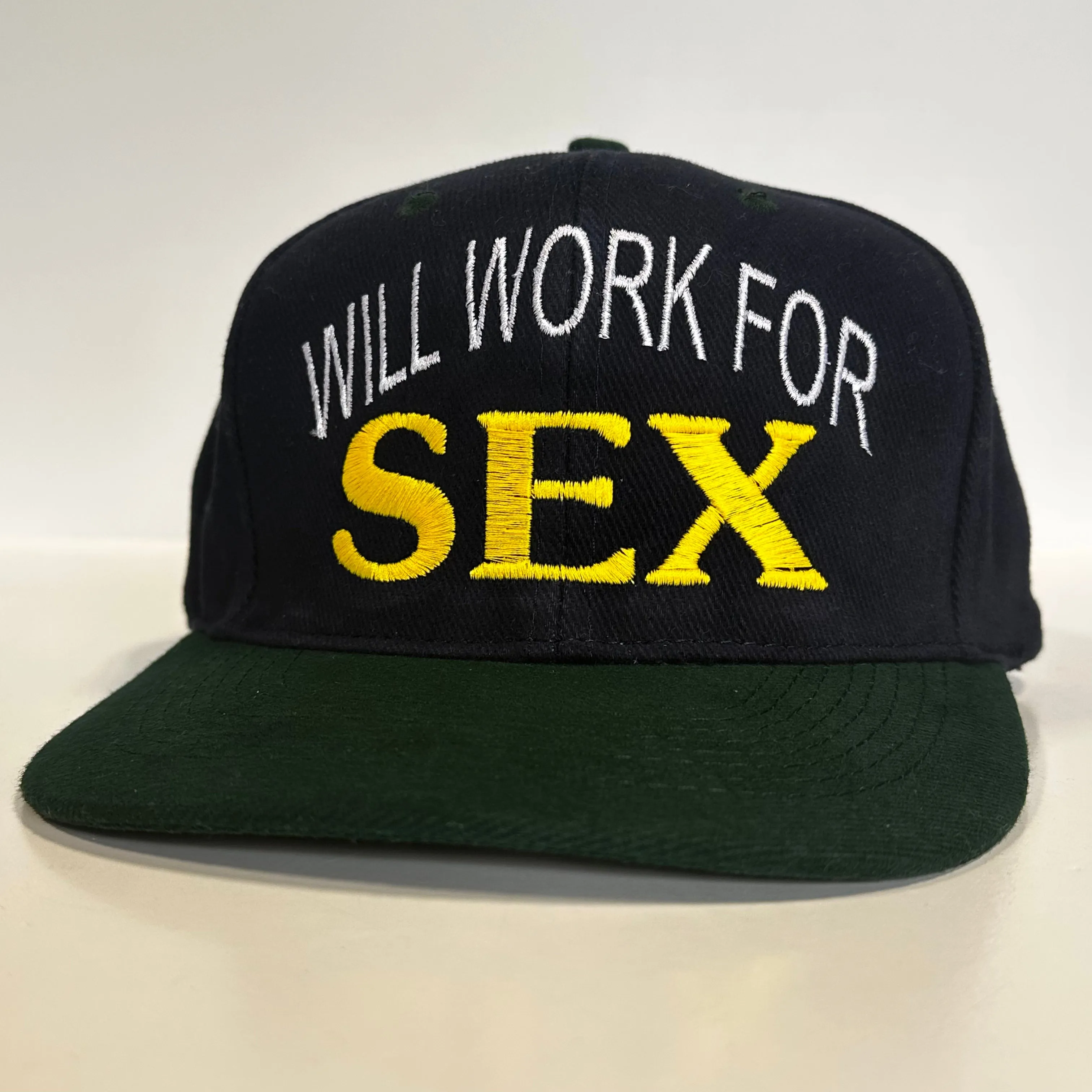 WILL WORK FOR Vintage Mid Crown Navy Blue Strapback Funny Cap Hat Custom Embroidered