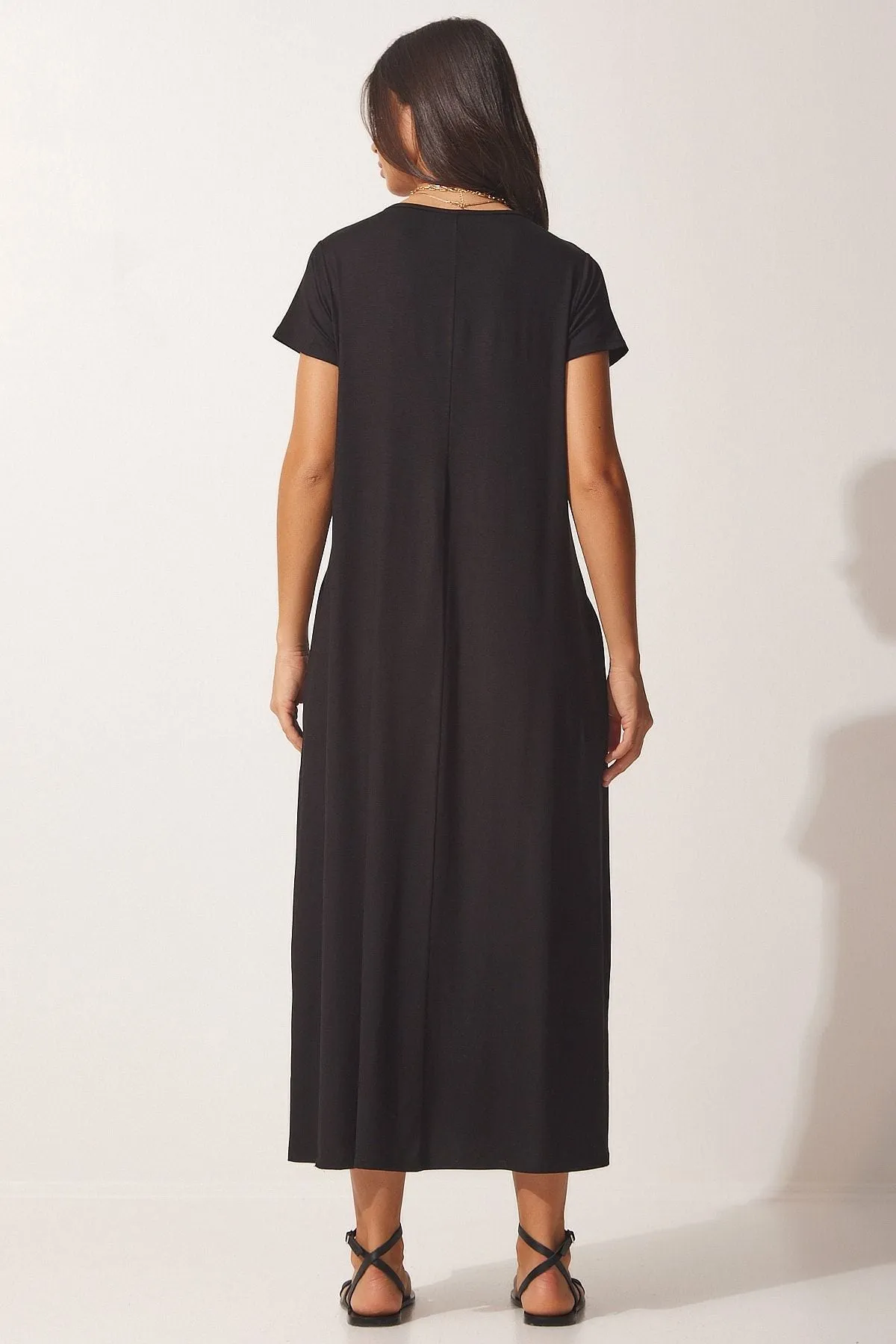 Woman Black Daily Pocket Knitted Combed Dress UB00128