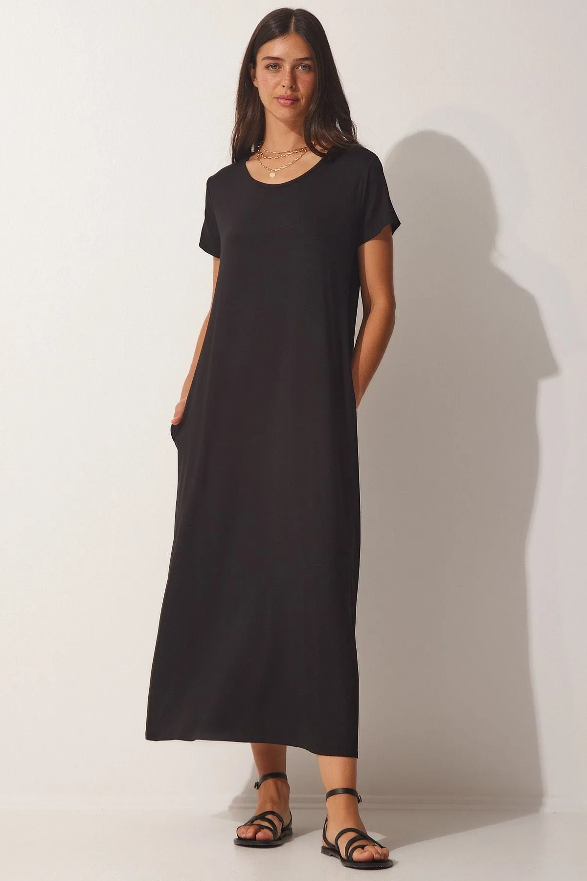 Woman Black Daily Pocket Knitted Combed Dress UB00128