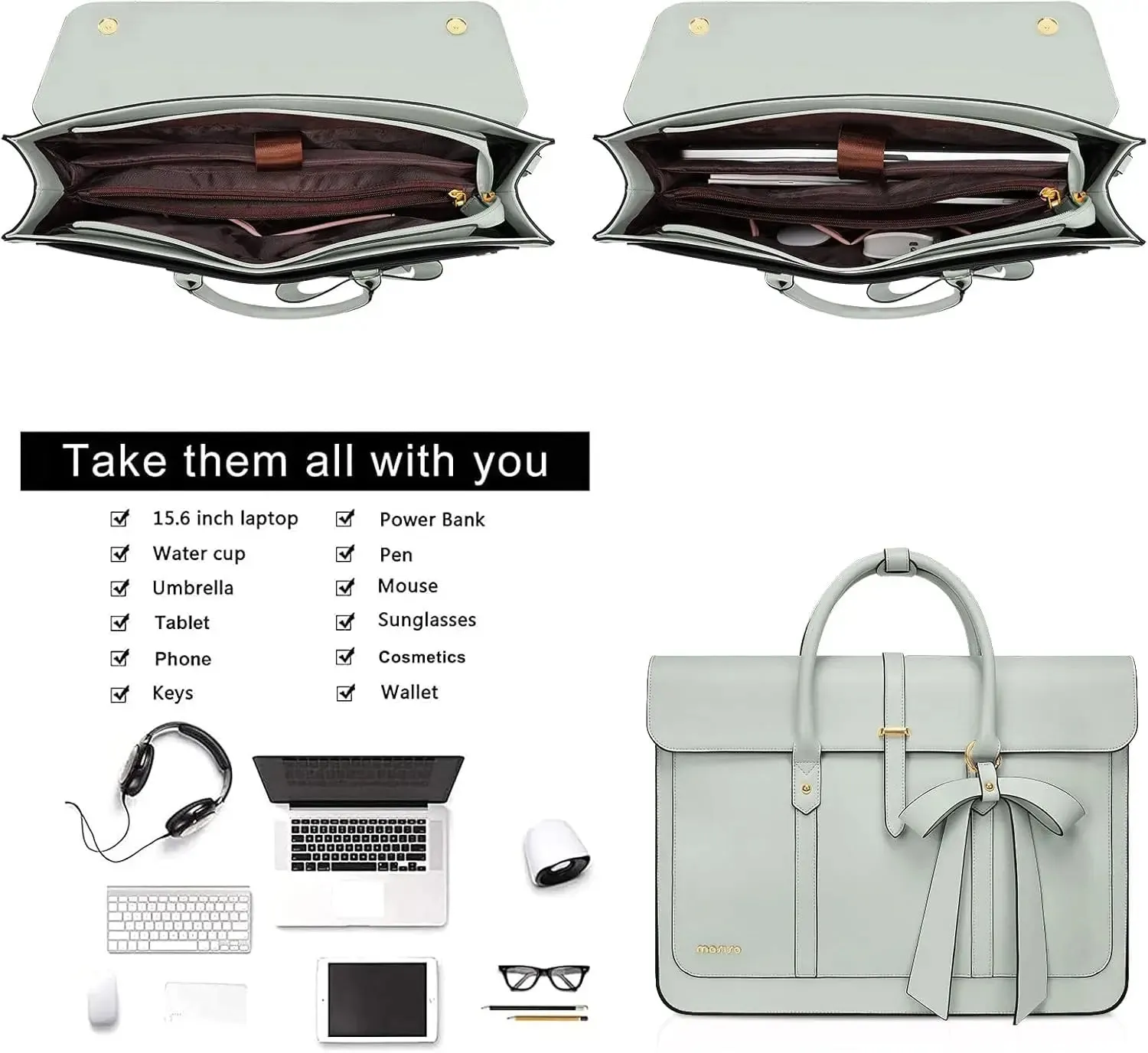 Women's 13 14 15 16 inch PU Leather Tote Bag Casual  Shoulder Briefcase