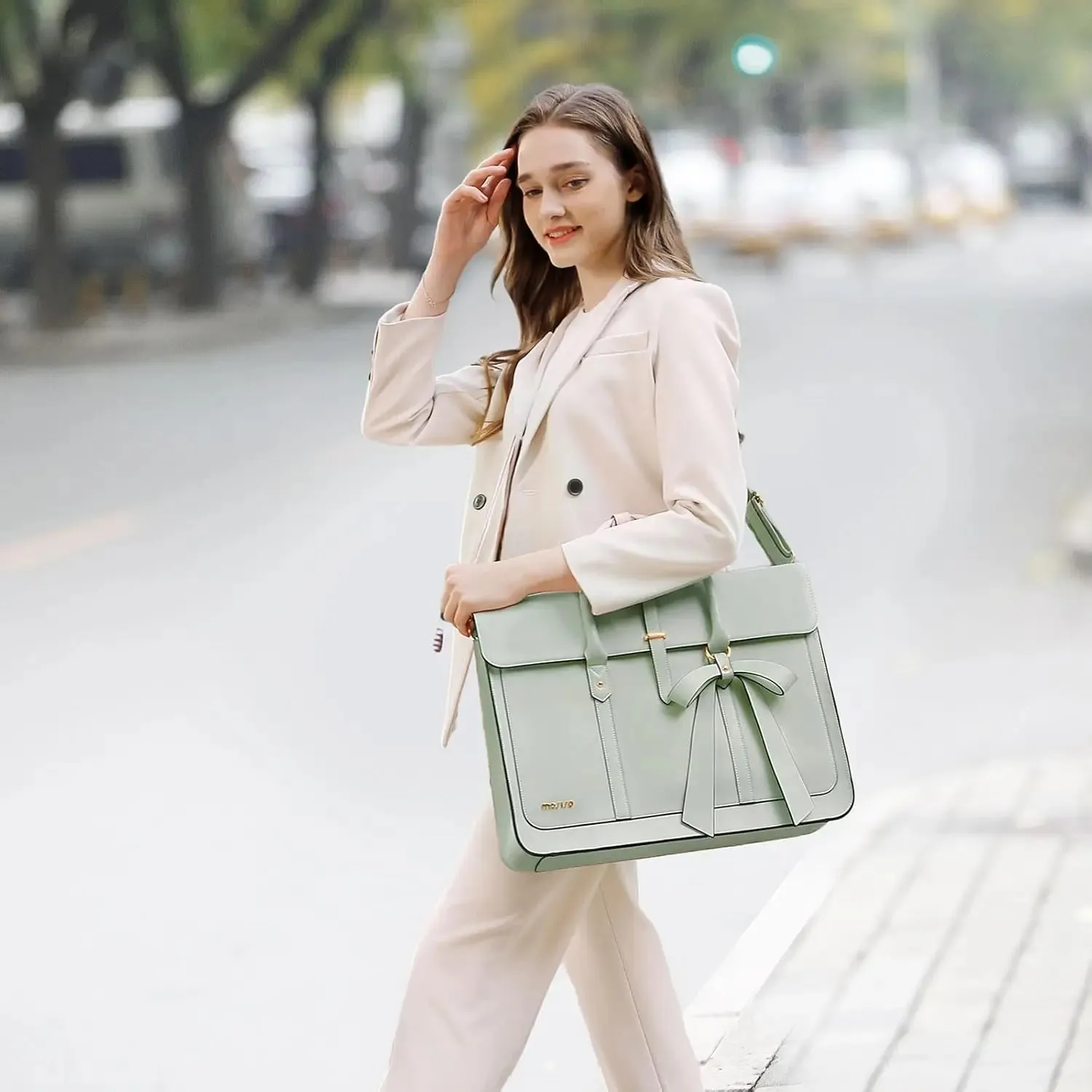 Women's 13 14 15 16 inch PU Leather Tote Bag Casual  Shoulder Briefcase