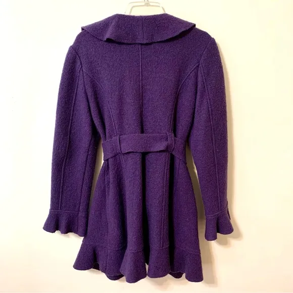 Xanaka 100% Wool Ruffled Shawl Cardigan/Sweater - Purple - Size 8