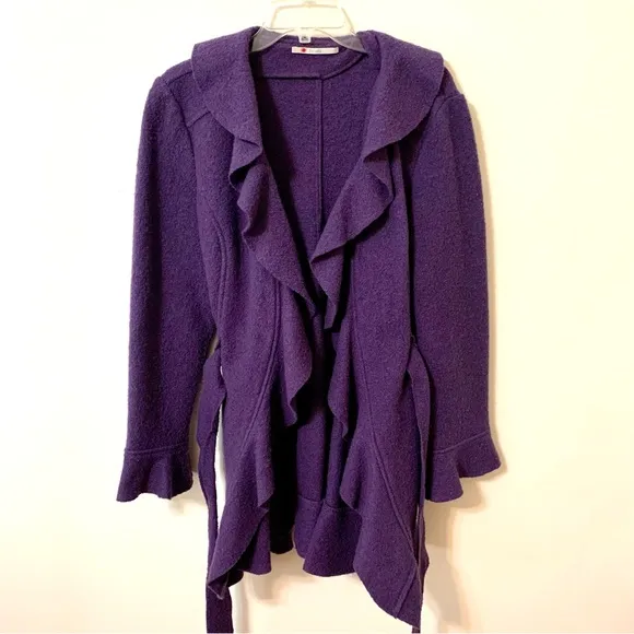 Xanaka 100% Wool Ruffled Shawl Cardigan/Sweater - Purple - Size 8