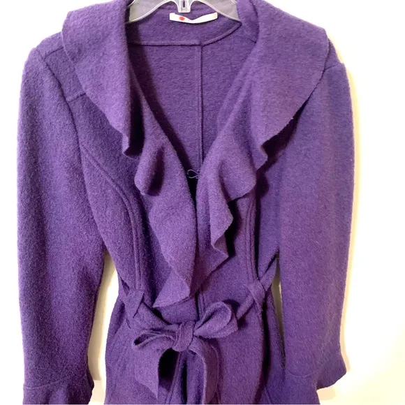Xanaka 100% Wool Ruffled Shawl Cardigan/Sweater - Purple - Size 8