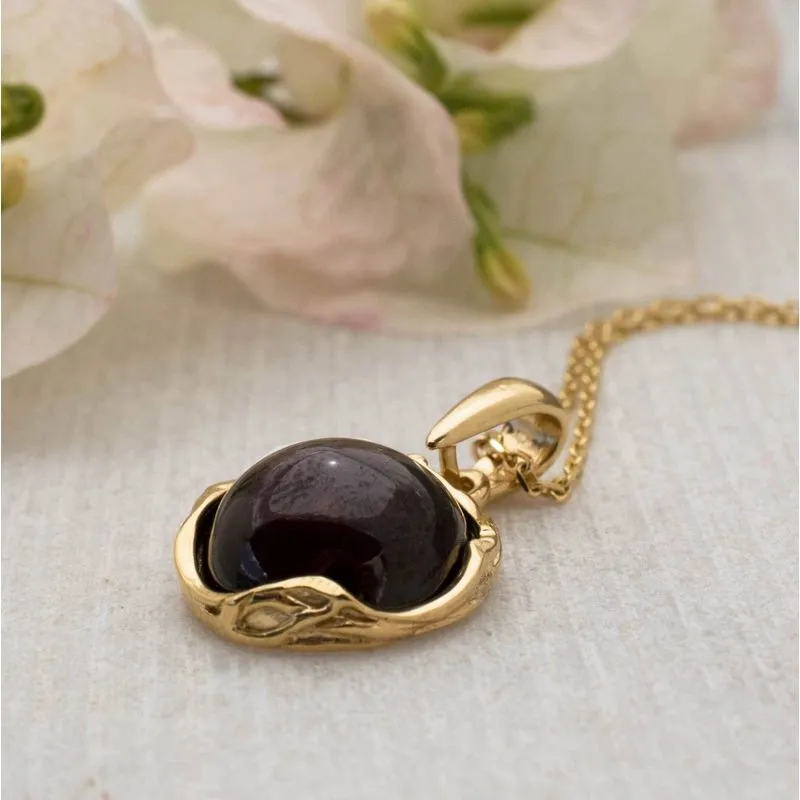 Yellow Gold Plated Round Red Garnet 12mm Pendant
