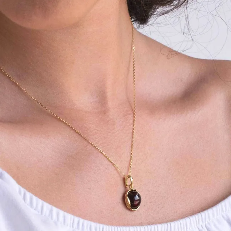 Yellow Gold Plated Round Red Garnet 12mm Pendant