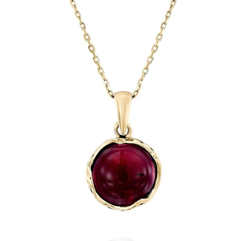 Yellow Gold Plated Round Red Garnet 12mm Pendant