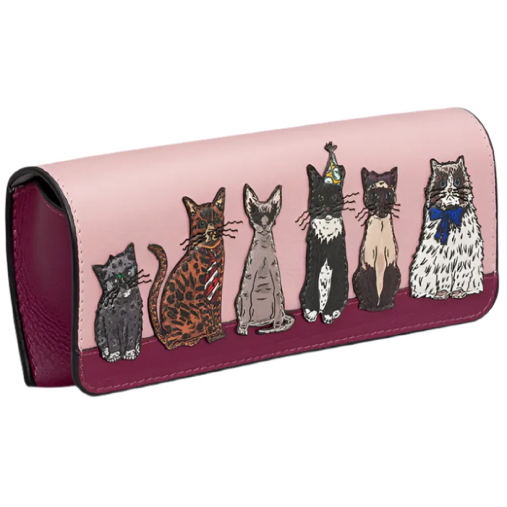 Yoshi Party Cats Brown Leather Glasses Case