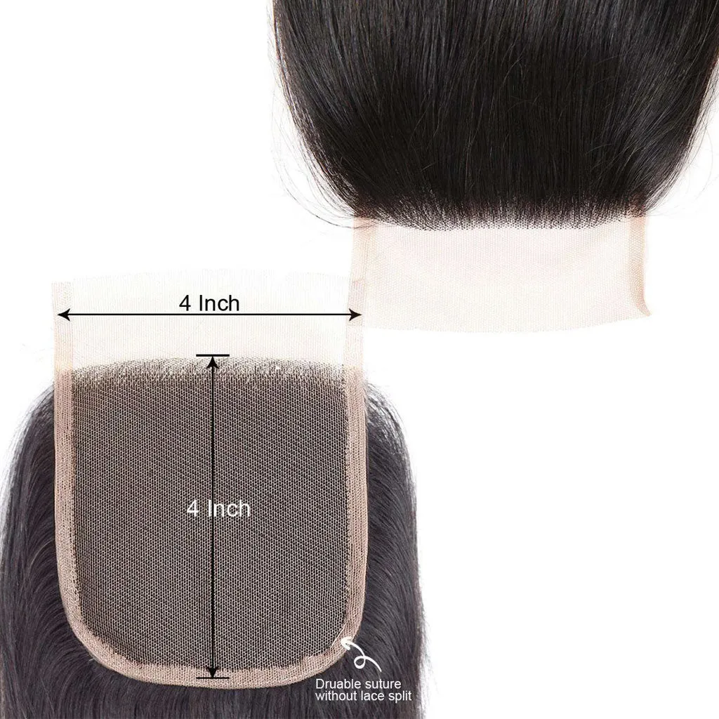 YZ Grace 10A Straight Thick& Soft Brazilian Human Hair Bundles with Closure Virgin Hair Natural Color